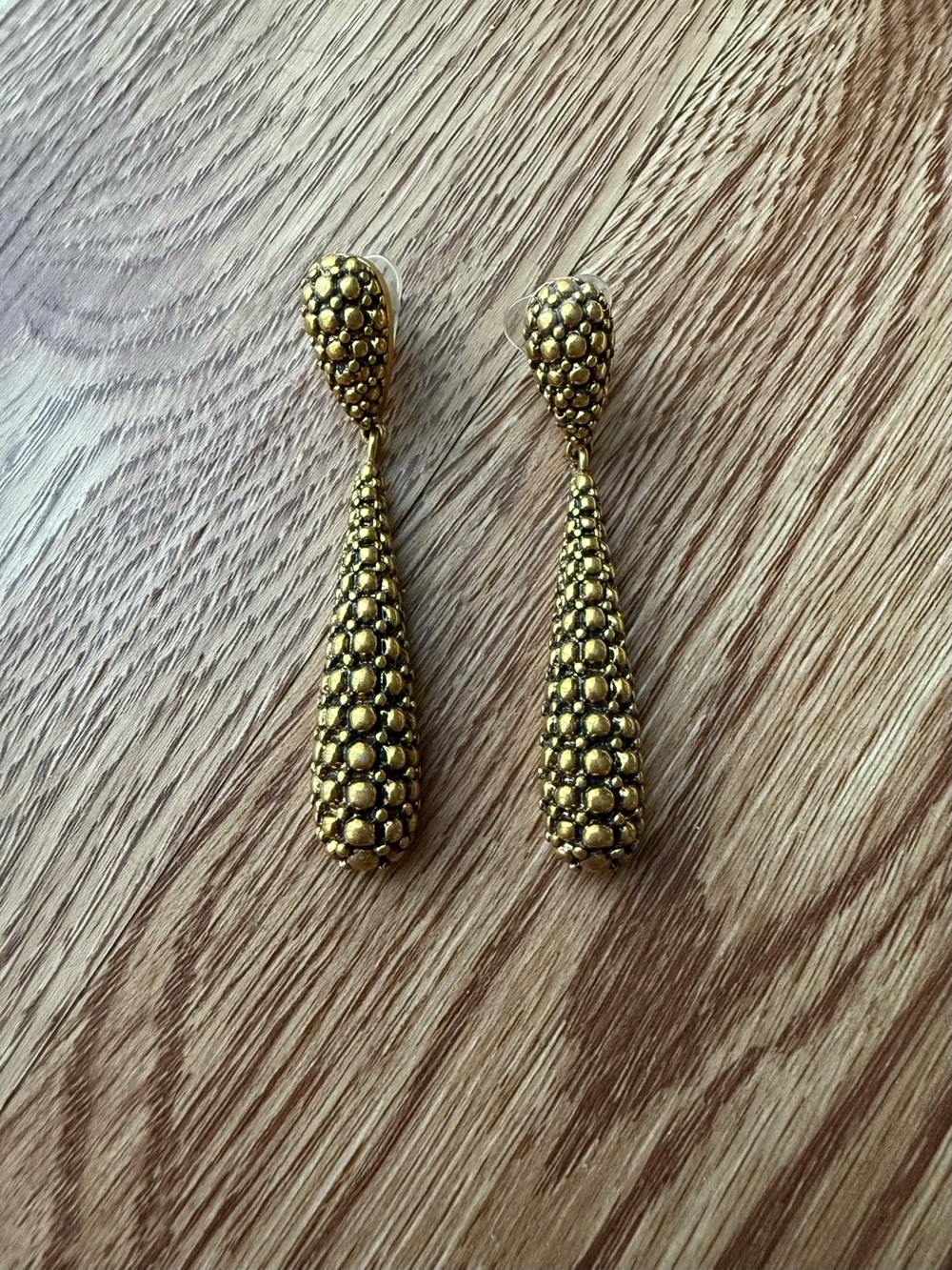 Liz Claiborne Gold Tone Bubble Textured Teardrop Dangle Earrings